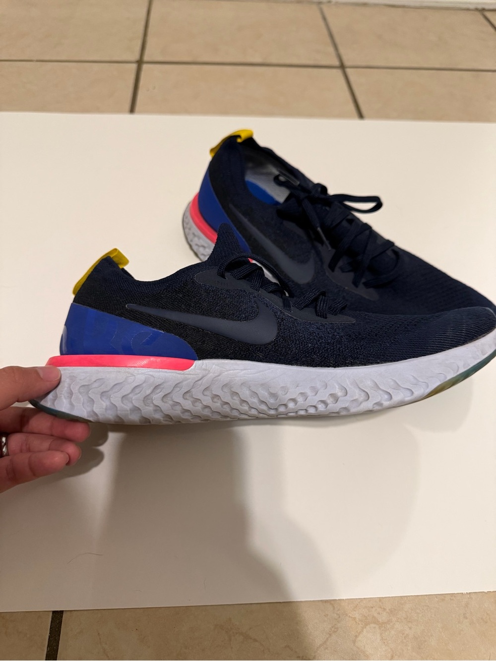 Nike Men’s Epic Navy Sneakers with Blue, Pink and Yellow Accents